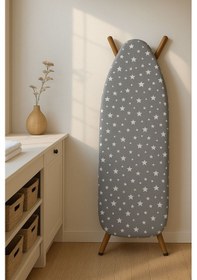 Resim Ütü Masası Kılıfı Keçeli Gri Yıldızlı Desen Battal Boy Xxl Pamuklu Yanmaz Üretim Gri - Beyaz 