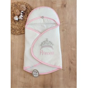 Resim Tomuycuk Çizgi Efektli Princess Kız Bebek Klasik Kundak Ekru-Pembe 
