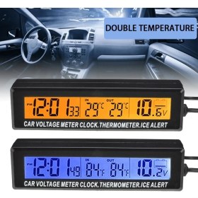 Resim Mingjin Shop 1 Ar Dijital LCD Saat & Iç ve Dış Sıcaklık Göstergesi & Gerilim Monitörü Taşınabilir Araç Mavi Turuncu Arka Işık (Yurt Dışından) 