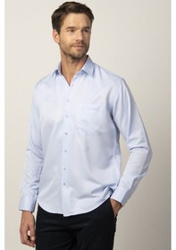 Resim Tudors Klasik Fit Uzun Kol Armürlü Biyeli Erkek Gömlek-26406 Mavi 
