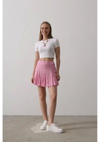 Resim Defymoda Beli Lastikli Mini Etek - Pembe Pembe 