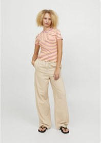 Resim Jack & Jones Kadın Rahat Kalıp Keten Pantolon - Flora 12249649 Cement Bej 