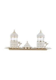 Resim Zarif İnci Ve Taşlı Çay Bardak Seti 2li Lale Desenli -beyaz 