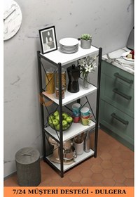 Resim Fourty 4 Raflı Metal Dar Mutfak Rafı Mikrodalga Fırın & Erzak Rafı 128 Cm Beyaz 