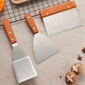 Resim Yüksek Kaliteli Paslanmaz Çelik Burger Çevirici - Ergonomik Ahşap Saplı, Delikli Sağlam Pişirme Spatulası, Izgara, Biftek, Pizza ve Açık Hava Yemek Pişirmek İçin Mükemmel Bir Seçimdir - Dayanıklı, Kolay Temizlenir ve Yerden Tasarruf Sağlayan Tasarım. 