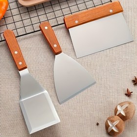 Resim Yüksek Kaliteli Paslanmaz Çelik Burger Çevirici - Ergonomik Ahşap Saplı, Delikli Sağlam Pişirme Spatulası, Izgara, Biftek, Pizza ve Açık Hava Yemek Pişirmek İçin Mükemmel Bir Seçimdir - Dayanıklı, Kolay Temizlenir ve Yerden Tasarruf Sağlayan Tasarım. 