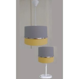 Resim Onay Gri Sarı M-630 Kumaş Kaplama 2.li Set Yatak Odası Genç ve Çocuk Odası Avize ve Abajur Seti 