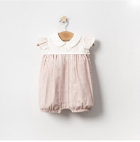 Resim Lamato Baby Yazlık Yakası Fisto Dantelli Bebe Kız Tulum Pudra 