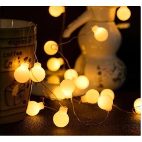 Resim 3m 20 LED Beyaz Top Gün Işığı Pilli 2 Kademeli 