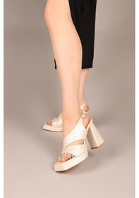 Resim Birikon Cinnar Verev Bantlı Platform Topuklu Ayakkabı Sedef-8001 Sedef 