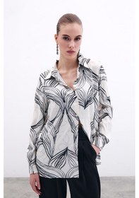 Resim Sateen Desenli Saten Gömlek - Siyah-135861 Siyah 