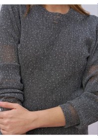 Resim Kız Çocuk Örme File Taşlı Bluz-16447 Füme 