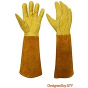 Resim Geeroyoo Bahçe İşleri İçin Tam Koruma Sağlayan Uzun Kollu Deri Eldiven, M Boy, 1 Çift 