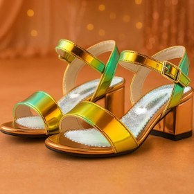 Resim Hapshoe Kids Pony Hologram Bakır-Yeşil Kalın Topuklu Kız Çocuk Abiye Ayakkabı 