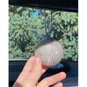 Resim Özgürce Parlak Kristal Taşlı Disko Topu Dikiz Aynası Süsü, 5 Cm, Eğlence ve Şıklık Için 