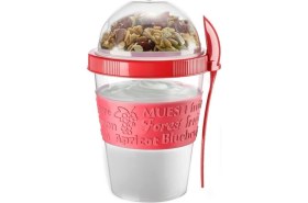 Resim Pazariz Kırmızı 1 Adet Kaşıklı ve Meyve Bölmeli Yoğurt Kabı 