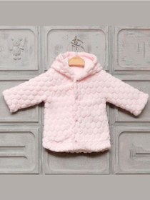 Resim Bebek Kapüşonlu Çıt Çıtlı Velsoft Kadife Hırka-14948 Pembe 