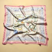 Resim 1 Adet Kadınlar İçin Peri Masalı Çiçek Desenli Kare Eşarp - Şirin Kuş ve Çiçek Tasarımı, Pastel Renkler, Hafif Dekoratif Aksesuar, Günlük Giyim için Zarif Kumaş, Trendy Sarma Örgü 