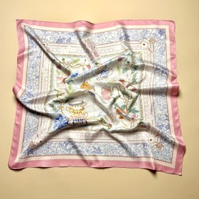 Resim 1 Adet Kadınlar İçin Peri Masalı Çiçek Desenli Kare Eşarp - Şirin Kuş ve Çiçek Tasarımı, Pastel Renkler, Hafif Dekoratif Aksesuar, Günlük Giyim için Zarif Kumaş, Trendy Sarma Örgü 