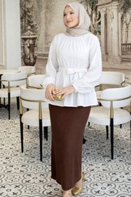 Resim CNG MODA Tesettür Kuşaklı Kol Büzgülü Gömlek 