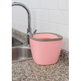 Resim Çöp Kovası Tezgah Üstü Plastik Döner Kapaklı Pembe Renk Mini Çöp Kova Ev Ofis Için 14 cm 