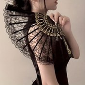 Resim Vintage tarzı siyah ve beyaz dantel kulaç, altın detaylar ile - Şık, yüksek kalite tasarımlı cosplay, performanslar ve parti toplantıları için, cosplay aksesuarı | Vintage dantel kulaç | Detaylı dantel işçiliği, dantel kulaç süslemesi 