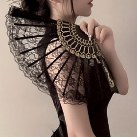 Resim Vintage tarzı siyah ve beyaz dantel kulaç, altın detaylar ile - Şık, yüksek kalite tasarımlı cosplay, performanslar ve parti toplantıları için, cosplay aksesuarı | Vintage dantel kulaç | Detaylı dantel işçiliği, dantel kulaç süslemesi 