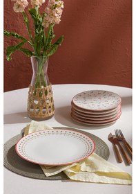 Resim Lorine 7 Parça Porselen Pasta Sunum Tabak Seti Kırmızı 