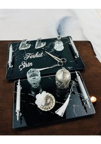 Resim Vow Siyah Desenli Söz Tepsisi Ve Damat Kahve Fincanı Beyaz-gümüş Gümüş 