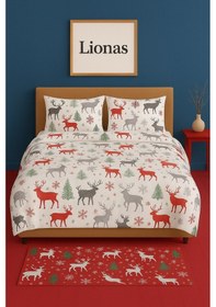 Resim Çift Kişilik Desenli Nevresim + 2 Adet Kapaklı Yastık Kılıfı Kırmızı 