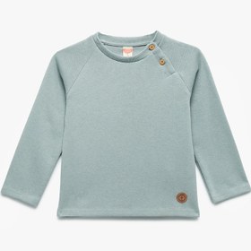 Resim Erkek Bebek Pamuklu Düğmeli Uzun Reglan Kollu Bisiklet Yaka Sweatshirt 