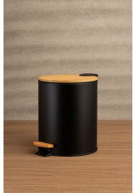 Resim Bambu Kapaklı Pedallı Metal Çöp Kovası - 5 Lt. - Siyah Siyah 