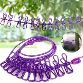 Resim BUFFER® Taşınabilir Seyahat Çamaşır İpi 12 Mandallı Klipsli Lastikli Çamaşır Mandalları 