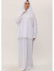 Resim Hürrem Bone 2 Parça Namaz Elbisesi Pamuk Kumaş Dantelli 2205 42 Beyaz 