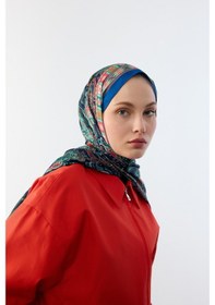 Resim Mirsoy Scarf Asya Etnik Desen Şal Gece Mavisi 