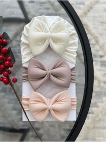 Resim VANİLLİA Bebek Çift Kat Fiyonklu Bebek Bone & Bebek Bandana Saç bandı 3'lü Set (0-18 Ay) 