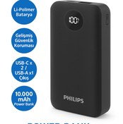 Resim Philips DLP7712 10000mAh Powerbank Çift USB-C & USB-A Çıkışlı Hızlı Şarj LED Ekranlı Taşınabilir Şarj Cihazı 