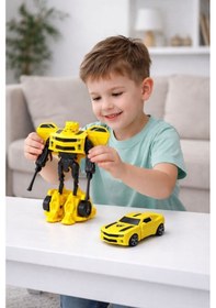 Resim Arabaya Dönüşen Robot Oyuncak Dönüştürülebilir Aksiyon Figürü Sarı 
