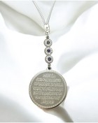 Resim biuti Üçlü Zirkon Taşlı Gümüş Renk Çelik Çift Taraflı Ayetel Kürsi Nazar Ayeti Araba Dikiz Ayna Süsü 