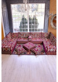 Resim Şark Köşesi Takımı Bordo Anadolu Modeli 18 Parça 20 Cm Minder Kalınlığı Bordo 