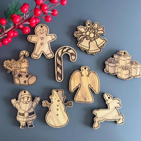 Resim Zeytin Ağacından Benzersiz Noel Süsleri | Ahşap Noel Süsleri Benzersiz Şekiller Kazınmış | Noel Hediyesi | Zencefilli Kurabiye Süsü - Stil 3 