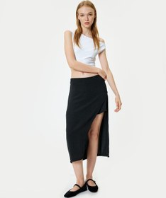 Resim Koton Midi Etek Yırtmaç Detaylı A Kesim Slim Fit Beli Lastikli Siyah 4sal70015ıw Siyah 