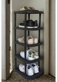 Resim Piev Plastik Tekli 5 Katlı Ayakkabılık Siyah Siyah 