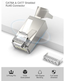 Resim Derwell 12 Adet Cat7 Konnektör Rj45 Cat 7 Jak 2 Parça Metal Korumalı Rj 45 Ftp 8p8c Modüler Ağ Fiş Konnektör 