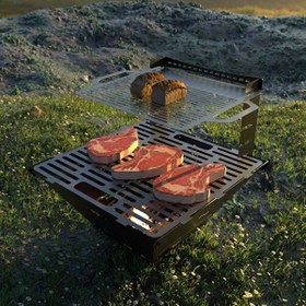 Resim Kamp Ayısı FireNest Grand 3mm Karbon Çelik Ateş Çukuru & Mangal Su Geçirmez Özel Çantalı 