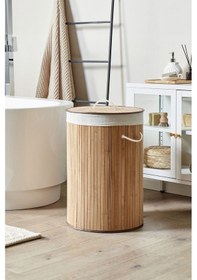 Resim Naturel Yuvarlak Kirli Çamaşır Sepeti - Bambu Katlanabilir Çamaşır Sepeti Sele 35x50 Cm 60 Lt Bej Bej 