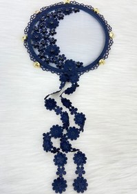 Resim ZEYMERADE Lacivert Çiçekli Parlak Taşlı Gelin Tefi, Düğün Kına Söz Sünnet Bekarlığa Veda, Zilli 25cm 1 Adet 