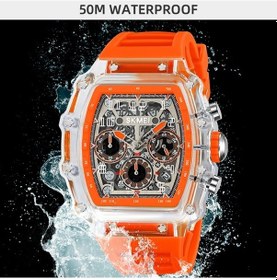 Resim Prestigegoods Skmeı 2305 Şık Erkek Kuvars Saat, Su Geçirmez Spor Kronometre Bilek Saati - Beyaz Kasa / Sarı Kayış Çok Renkli 
