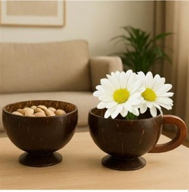 Resim Uretti - Okay 5711 1213 El Yapımı Hindistan Cevizi Coconat Bardak Ve Kase 2'li Set 