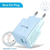 Resim 25w Usb + Pd Şarj Cihazı Pd Hızlı Şarj Telefon Qc 3.0 Xiaomi Huawei Samsung Uyumlu Bk315 Eu Blue-c-c 1 Adet 